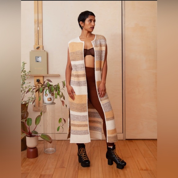 Kerisma Neo Long Vest Camel Multi Striped Knit Ombré Color Block Women’s S/M NWT - Picture 1 of 9